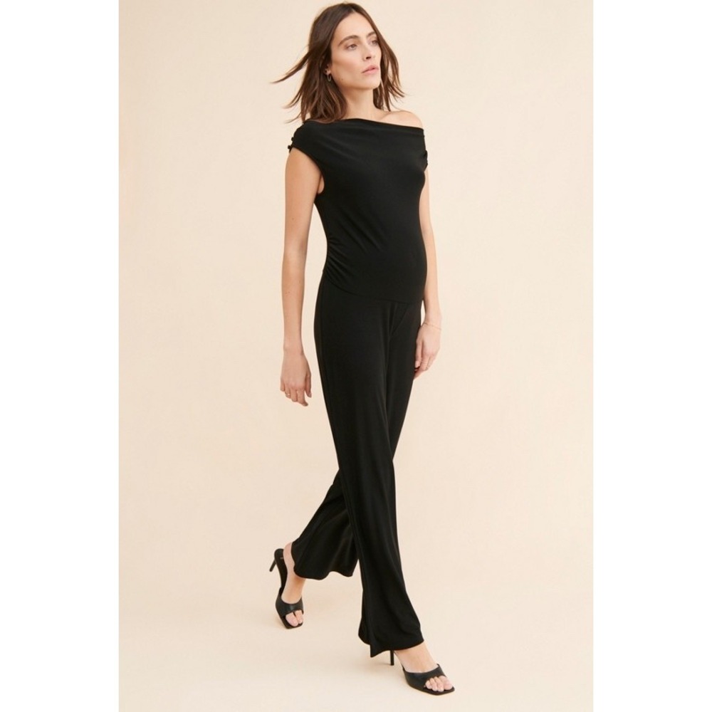 YUMI KIM BLACK VIRGINIA MATERNITY POSTPARTUM WIDE LEG JUMPSUIT EUC SIZE S
